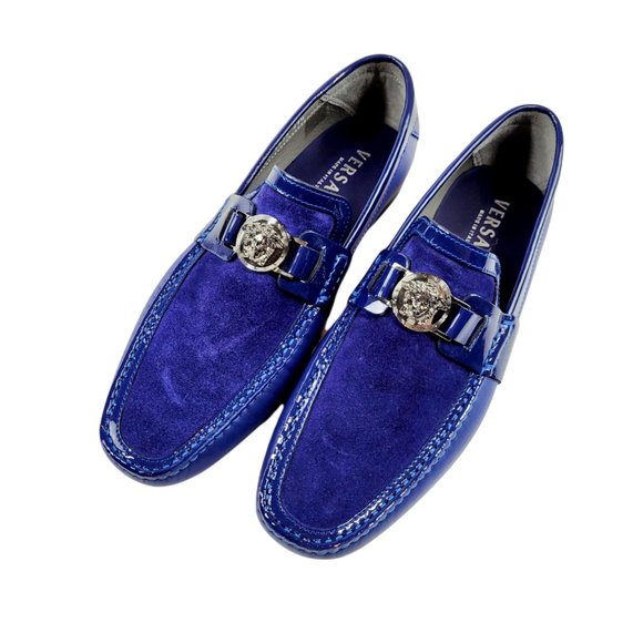 NEW Versace Blue Suede and Leather Medusa Loafers - Picture 4 of 10